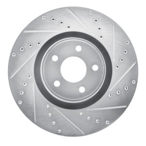 Ford Focus Brake Rotor (1) - Front Right - R1 Concepts - Drilled & Slotted - Silver - `14-`19